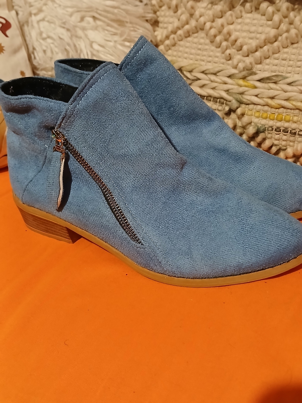 Women's Blue Ankle Booties with Side Zipper